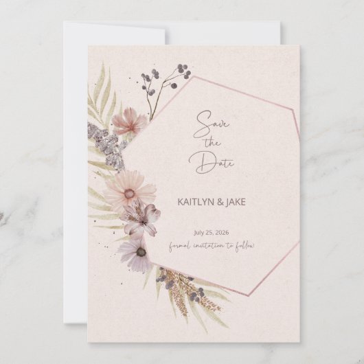 Boho Floral Save the Date Card Kaart (Voorkant)