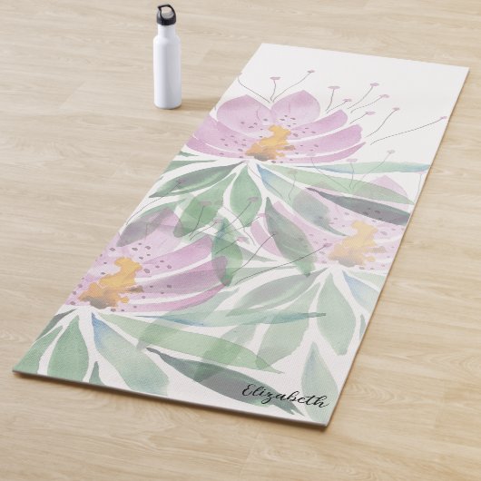 Boho Floral Schattige roze groen gepersonaliseerd Yogamat (In situ)