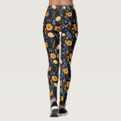 Boho Floral Schattige Zwart Sinaasappel Blauw Leggings (Achterkant)