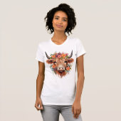 Boho Floral Schotse Hoogland Koe Westerne Bloemen T-shirt (Voorkant volledig)