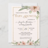 BOHO Floral Script Gold Girl Baby shower Foto Inv Kaart (Voorkant)