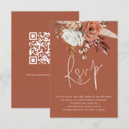 Boho Floral Script QR Code Terracotta Wedding RSVP Kaartje