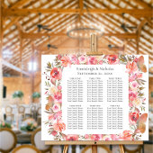 Boho Floral Seating Chart Butterfly Wedding Coral  Poster