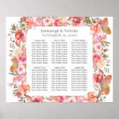Boho Floral Seating Chart Butterfly Wedding Coral  Poster (Voorkant)