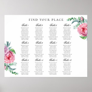Boho floral seating chart print. Bohemiaanse bruil Poster