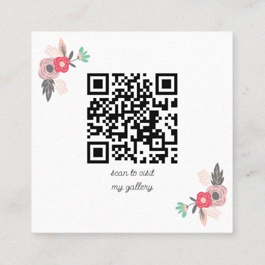 Boho Floral  Sewing Machine en QR Code Vierkante Visitekaartje (Achterkant)