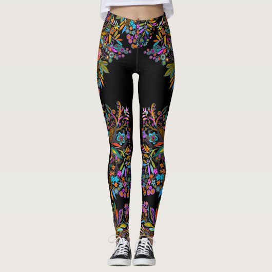 Boho Floral Side Stripe Leggings (Voorkant)