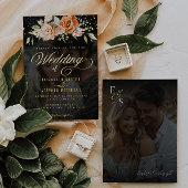 Boho Floral Sinaasappel en Blush Pink Fotobruiloft Folie Uitnodiging