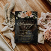 Boho Floral Sinaasappel en Blush Pink Fotobruiloft Folie Uitnodiging