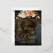 Boho Floral Sinaasappel en Blush Pink Fotobruiloft Folie Uitnodiging Briefkaart (Voorkant / Achterkant)