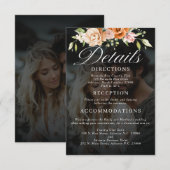 Boho Floral Sinaasappel en Blush Pink Wedding Informatiekaartje (Voorkant / Achterkant)