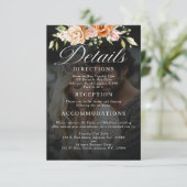 Boho Floral Sinaasappel en Blush Pink Wedding Informatiekaartje (Staand voorkant)