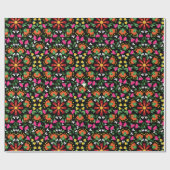 Boho Floral Sinaasappel Roze Zwart Groen Cadeaupapier (Vlak)