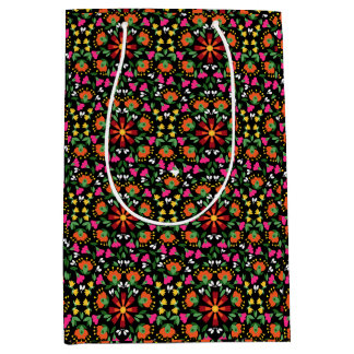 Boho Floral Sinaasappel Roze Zwart Groen Medium Cadeauzakje