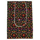 Boho Floral Sinaasappel Roze Zwart Groen Medium Cadeauzakje (Achterkant)