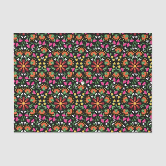 Boho Floral Sinaasappel Roze Zwart Groen Tissuepapier (Voorkant)