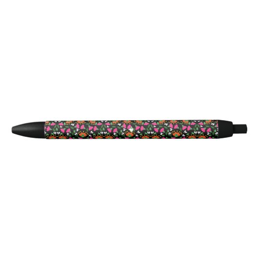 Boho Floral Sinaasappel Roze Zwart Groen Zwarte Inkt Pen (Voorkant)