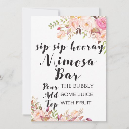 Boho floral sip sip horay mimosa bar Sign 5x7" Kaart (Voorkant)