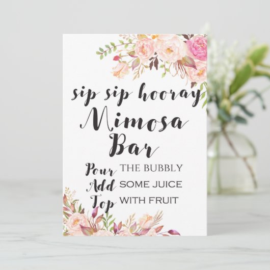 Boho floral sip sip horay mimosa bar Sign 5x7" Kaart (Staand voorkant)