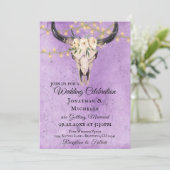 Boho Floral Skull and String Lights Paars Wedding Kaart (Staand voorkant)