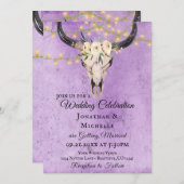 Boho Floral Skull and String Lights Paars Wedding Kaart (Voorkant / Achterkant)