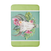 Boho Floral Skull Blauwgroen en groen helder kleur Badmat (Voorkant Verticaal)
