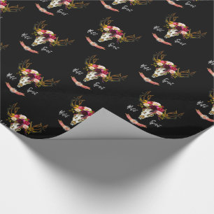 Boho Floral Skull Bohemian Flower Hippie Gift Bull Cadeaupapier