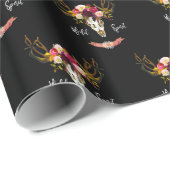 Boho Floral Skull Bohemian Flower Hippie Gift Bull Cadeaupapier (Rol Hoek)