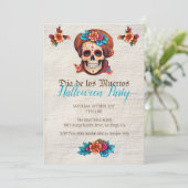 Boho Floral Skull Dia de Muertos Uitnodigingen (Staand voorkant)