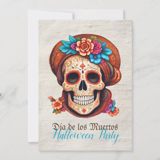 Boho Floral Skull Dia de Muertos Uitnodigingen (Achterkant)
