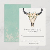 Boho Floral Skull met Light Turquoise Wedding RSVP Kaartje (Voorkant / Achterkant)