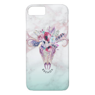 Boho floral skull & roos-gouden marmer ombre 3 	iPhone 8/7 hoesje