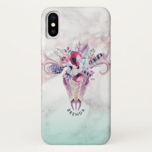 Boho floral skull & roos-gouden marmer ombre Case-Mate iPhone case