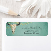 Boho Floral Skull, String Lights Turquoise Address Etiket (Insitu)