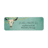 Boho Floral Skull, String Lights Turquoise Address Etiket (Voorkant)