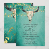 Boho Floral Skull, String Lights Turquoise Wedding Kaart (Voorkant / Achterkant)