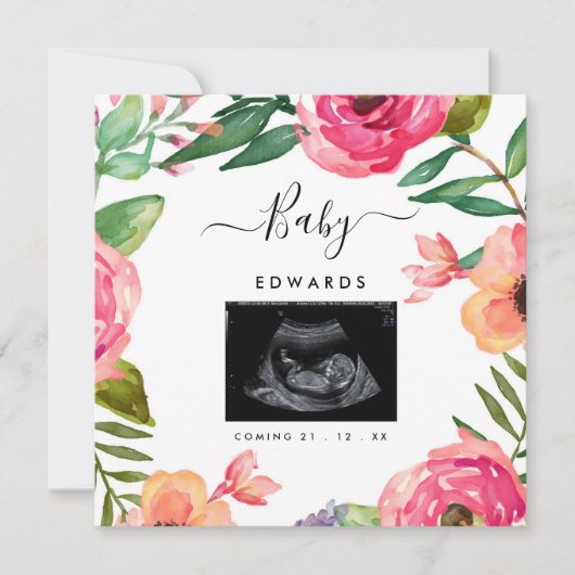 Boho Floral Sonogram Zwangerschap Aankondiging (Voorkant)