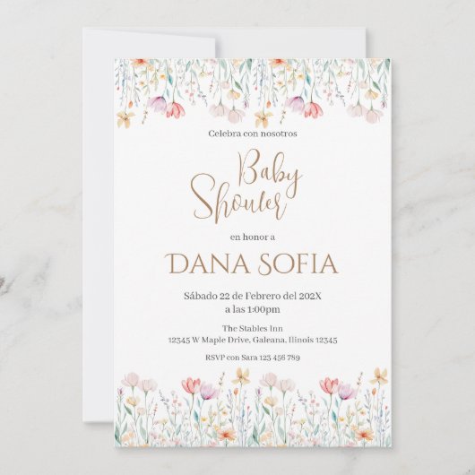 Boho floral Spaans Baby shower Meisje uitnodiging (Voorkant)