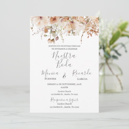 Boho Floral Spaanse bruiloft Kaart (Staand voorkant)