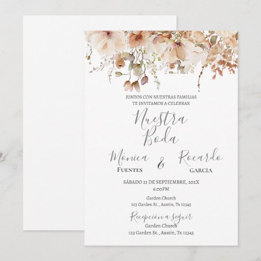 Boho Floral Spaanse bruiloft Kaart (Voorkant / Achterkant)