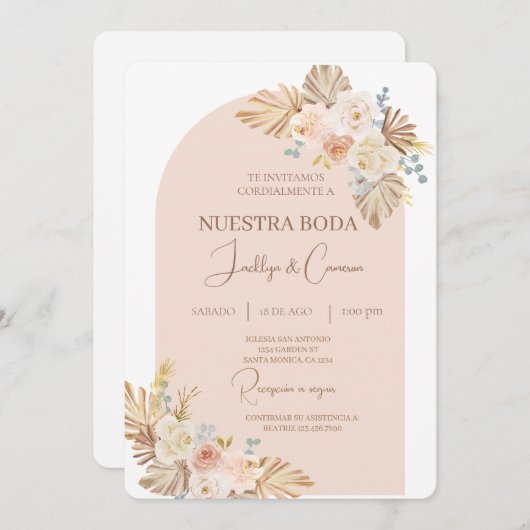 Boho Floral Spaanse bruiloft uitnodiging (Voorkant / Achterkant)