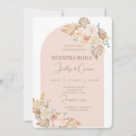 Boho Floral Spaanse bruiloft uitnodiging (Voorkant)