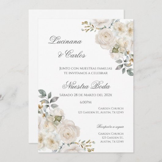 Boho Floral Spaanse bruiloft uitnodiging (Voorkant / Achterkant)