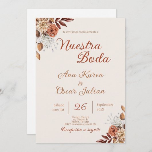 Boho Floral Spaanse bruiloft uitnodiging (Voorkant / Achterkant)