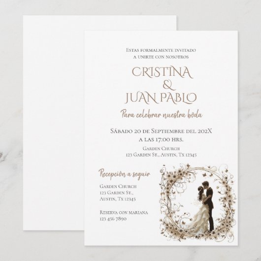 Boho Floral Spaanse bruiloft uitnodiging (Voorkant / Achterkant)