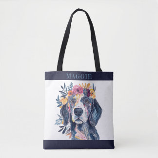 Boho Floral Spaniel Hond Waterverf Illustratie Tote Bag