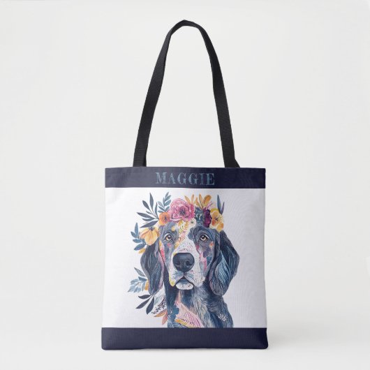 Boho Floral Spaniel Hond Waterverf Illustratie Tote Bag (Voorkant)