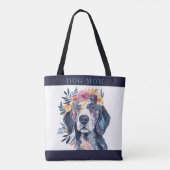 Boho Floral Spaniel Hond Waterverf Illustratie Tote Bag (Achterkant)