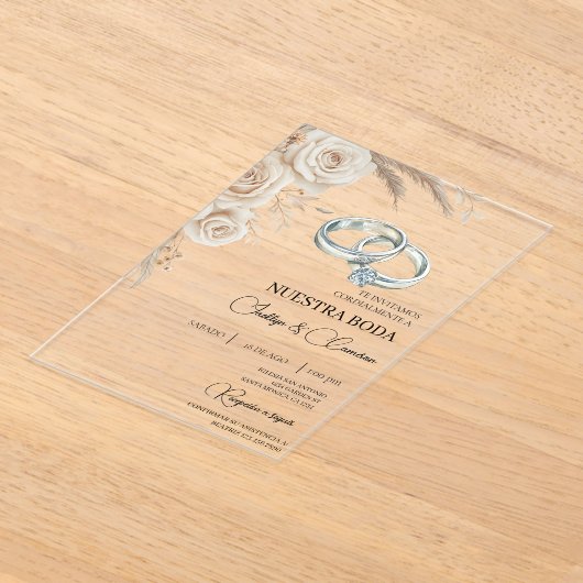 Boho Floral Spanish Wedding Invitation Acryl Uitnodigingen (Laagn)