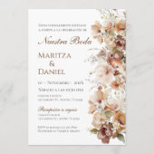 Boho Floral Spanish Wedding Invitation Kaart (Voorkant)